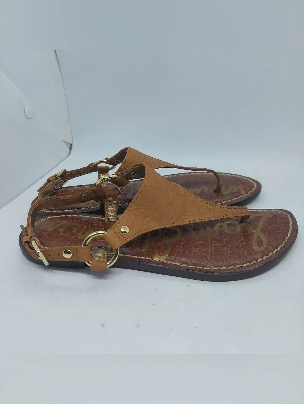 Sam Edelman Greta Sandals Brown Leather Thong Slingback Flats Womens Size 5.5M